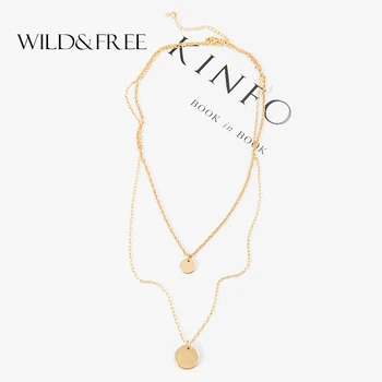 

Wild&Free Double Layered Gold Sequins Choker Necklace For Women Girl Simple Layering Disc Pendant Necklaces Boho Chokers Jewelry