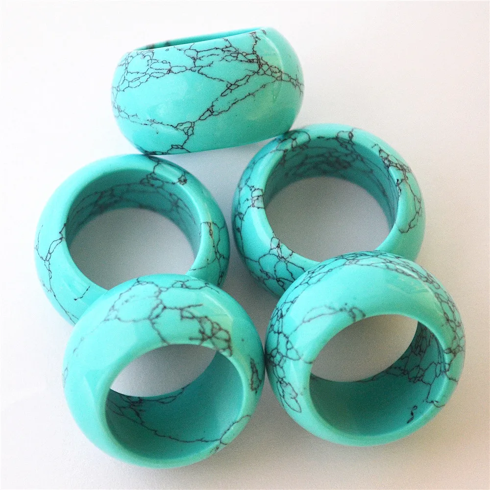 

Gazelle 10pcs Wholesale Natural Stone Smooth Turquoises Howlite Fashion Finger Ring Jewelry For Women Men 15MM 17# 18# 20# 22#