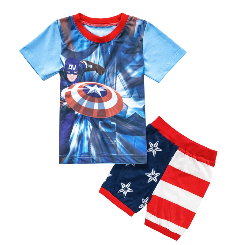 Детские пижамные комплекты Одежда для маленьких мальчиков и девочек милые пижамы с рисунком снов для маленьких мальчиков, хлопковая футболка с короткими рукавами и рисунком+ штаны комплекты из 2 предметов - Цвет: Captain America 056