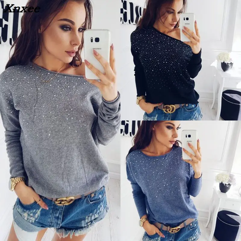 Diamond Loose Long Sleeve O-neck Sweater 2018 New Fashion Women Cardigan Knitted Sweater Jumper Outwear Coat Knitwear Xnxee Diamond Loose Long Sleeve O-neck Sweater 2018 New Fashion Women Cardigan Knitted Sweater Jumper Outwear Coat Knitwear Xnxee