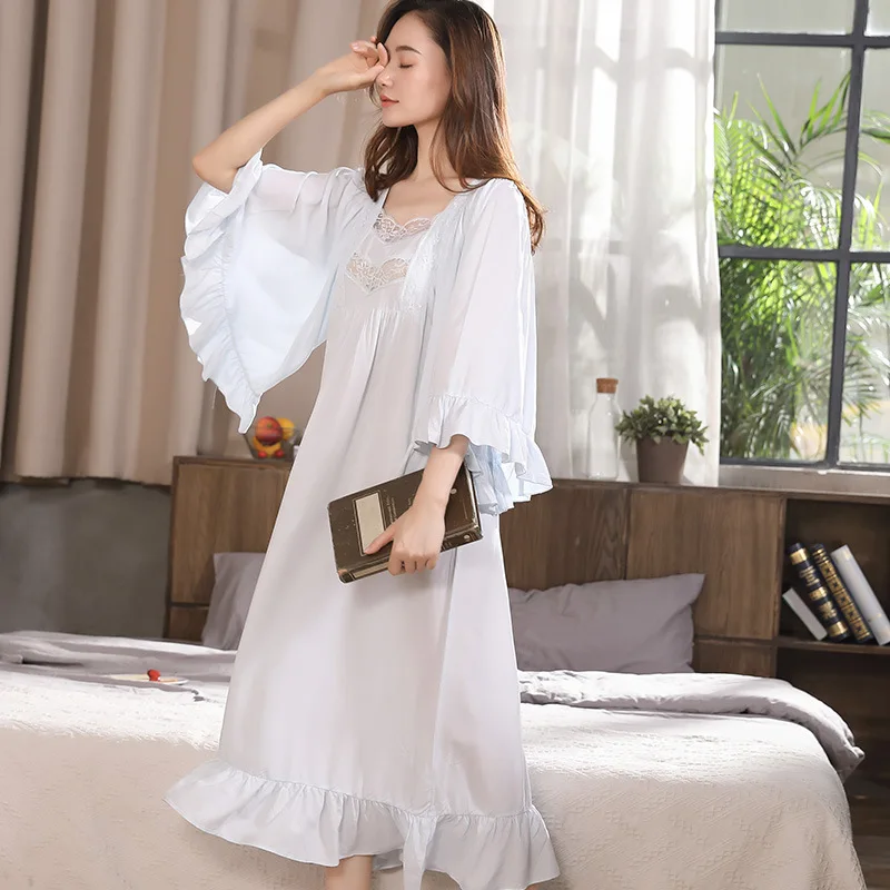 New Pregnant Women Long Night Dress Nightdress Ruffle Sleeve Maternity Shirt Elegant Vintage Shirts Home Dress Pajamas