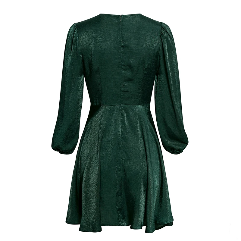 Sollinarry/Элегантные Осенние вечерние платья для женщин; осеннее атласное темно-зеленое женское сексуальное платье; зимние платья с длинными рукавами и бантом; Vestido