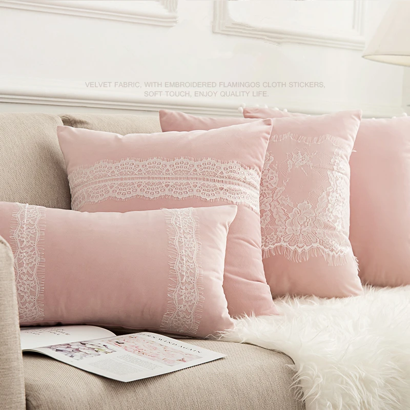 45x45/50x30 Princess style romantic velvet pink cushion cover