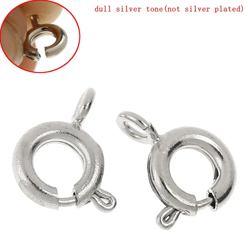 

DoreenBeads Alloy Bolt Spring Ring Clasp Round Silver Tone 9mm( 3/8") x 7.5mm( 2/8"), 7 Pieces 2017 new