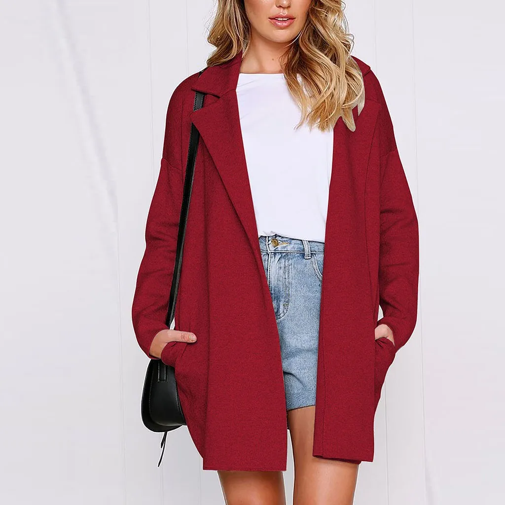 

2018 Winter Women Long Coat Open Front Long Sleeve Wool Coat Jacket Solid Ladies Cardigan Coat Tops Outwear