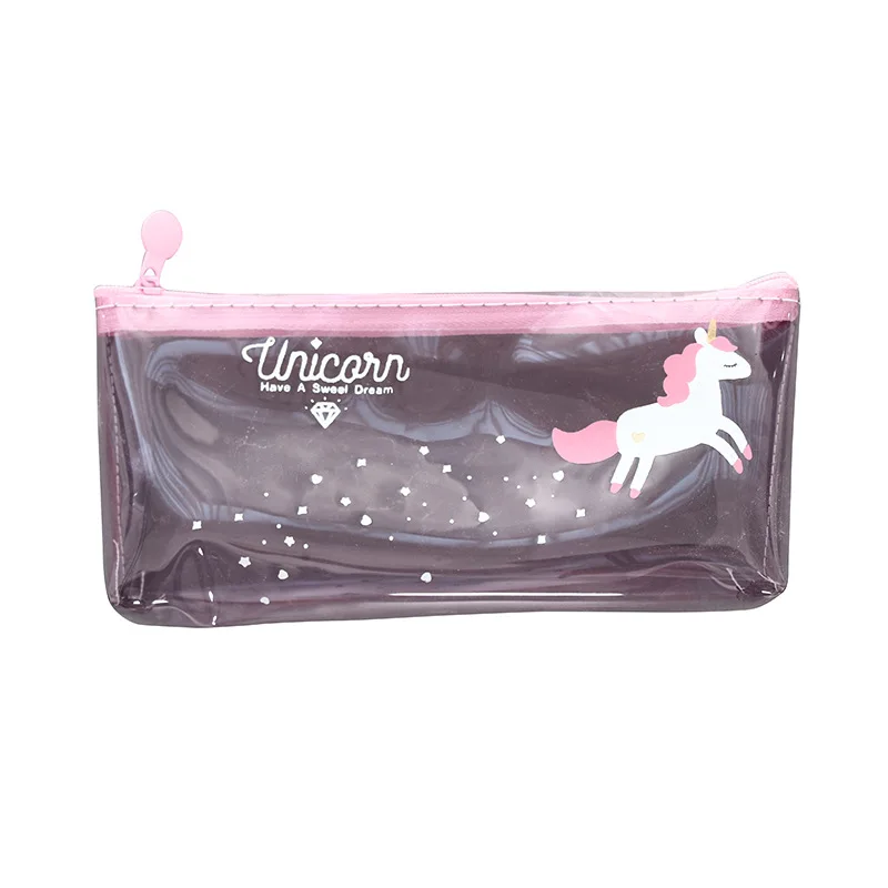 Unicorn Design Multi Color Transparent Pencil Case Stationery Storage Organizer Cosmetic Pouch School Office Supplies