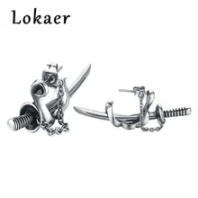 Lokaer японский самурай Scimitar Sword серьги гвоздики для мужчин маленькие винтажные из нержавеющей стали Катана пирсинг уха панк ювелирные изделия