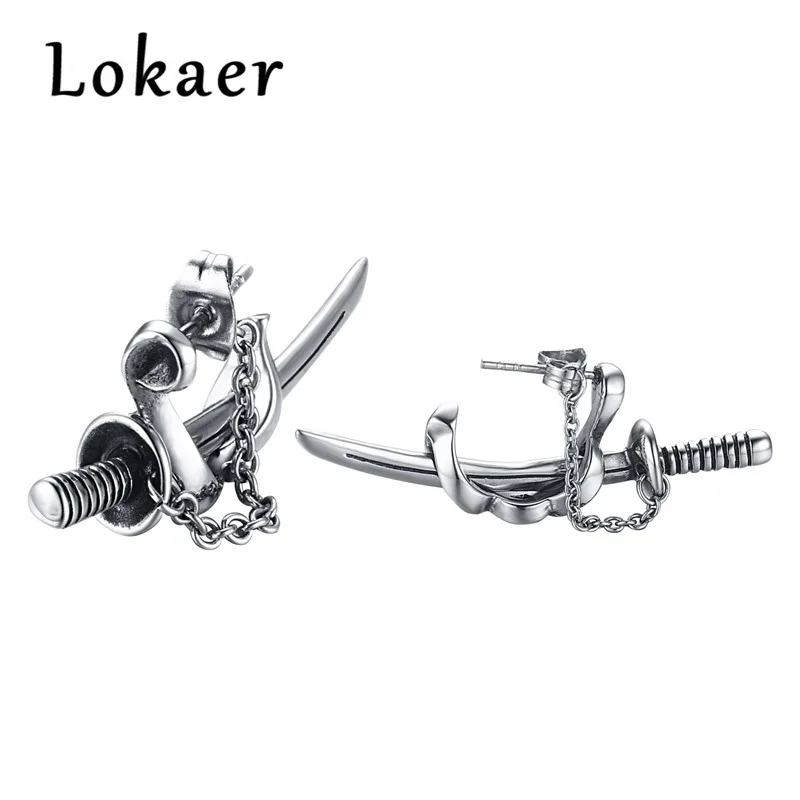 

Lokaer Japanese Samurai Scimitar Sword Stud Earrings for Men Small Vintage Stainless Steel Katana Ear Piercing Punk Jewelry