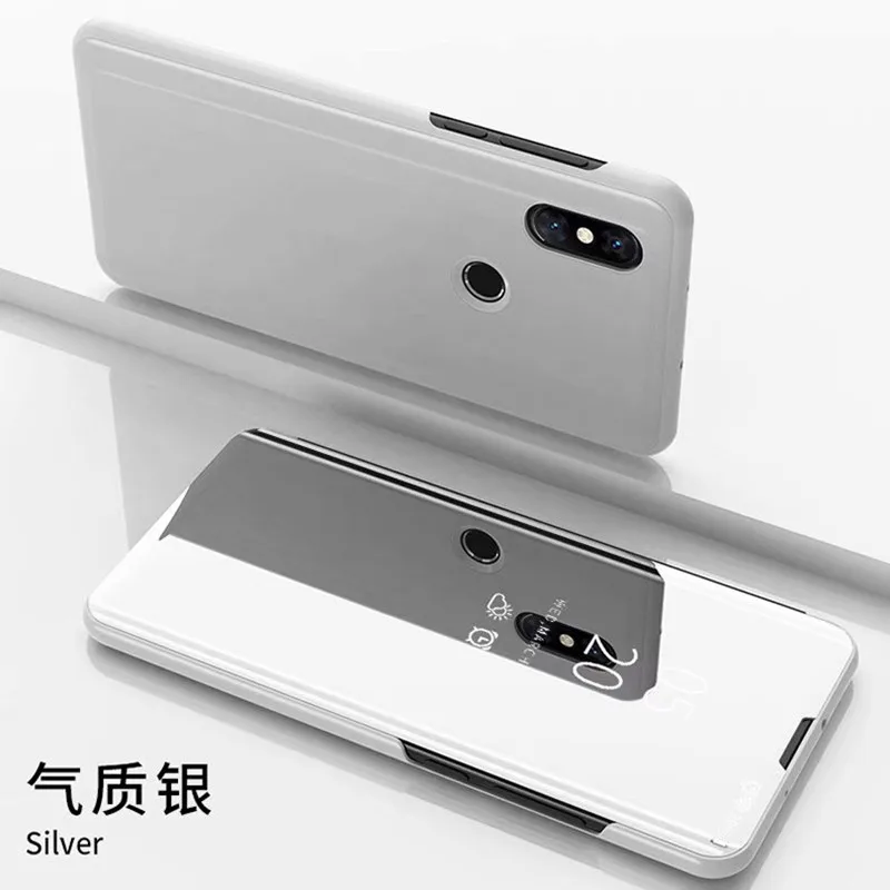 Чехол mi rror Smart View для Xiao mi Red mi 5 Plus 6A Note 7 5 4X6 Pro, кожаный флип-чехол с подставкой для Xiao mi 9 Max3 F1 mi 8 Lite - Цвет: Серебристый