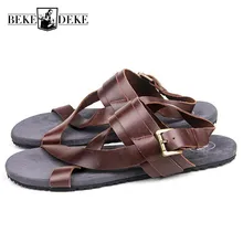 Летние повседневные мужские сандалии; высококачественные кожаные винтажные сандалии-гладиаторы с пряжкой и ремешком; дышащая пляжная обувь с открытым носком; Hombre
