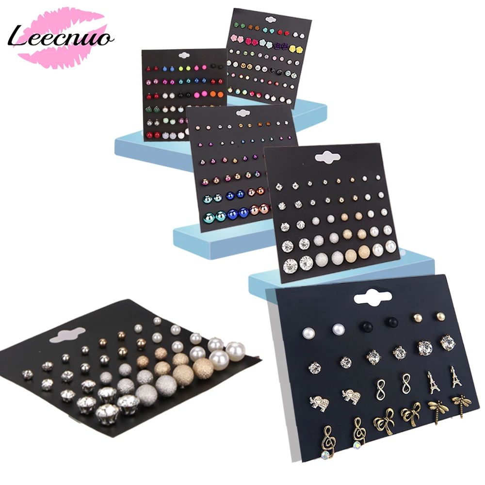 

Leecnuo 30 Pairs/lot Simulated Pearl Stud Earring Set for Girls Cute Resin Flowers Bear Mixed Ear Studs Wholesale Kids Jewelry