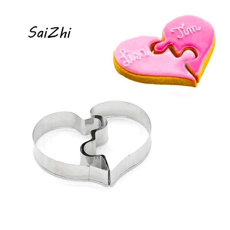 

2Pc/set Love Puzzle Cookie Cutter 3D Stainless Steel Wedding Fondant Cake Decorating Tools DIY Pastry Biscuit Baking Molds 6424