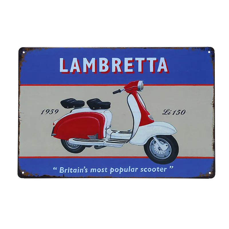 Lambretta электромобиль металлические знаки Vespa электромобиль винтажная настенная живопись доска автомобиль гараж салон магазин оловянный плакат