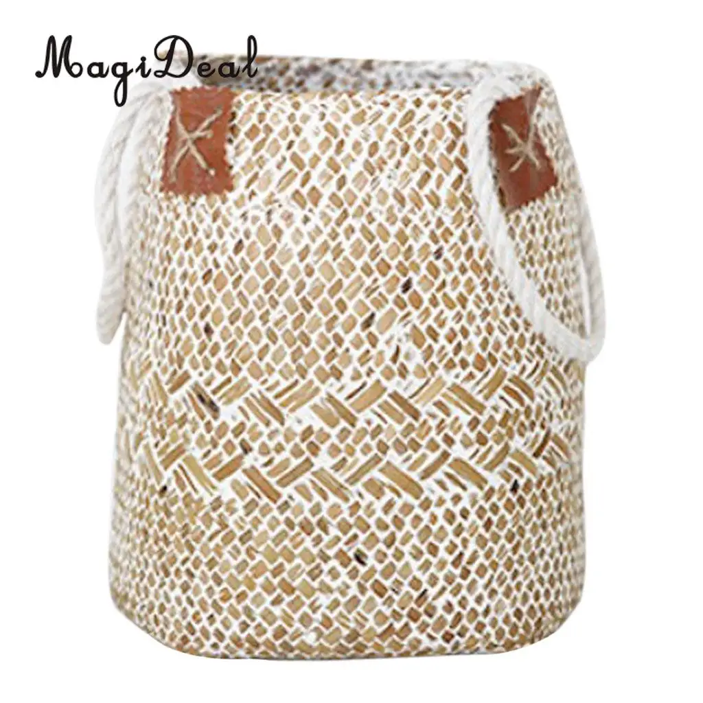Hand Woven Storage Basket Garden Indoor Planter Pot Vase Holder Box Bin Case Storage Organizer Bag