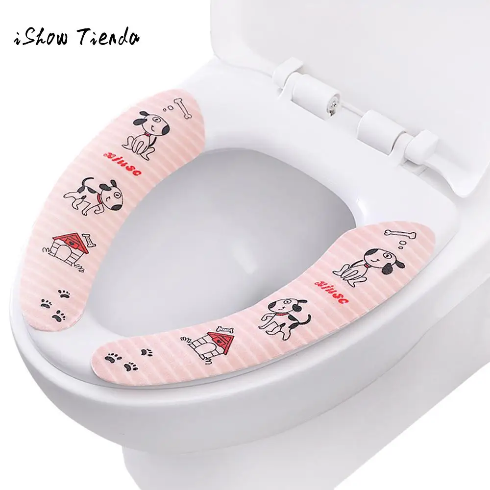 

3 Pairs Magic Sticker Bath Warmer Wc Closestool Washable Soft Seat Cover Pads toilette wc navidad decoraciones para el hogar