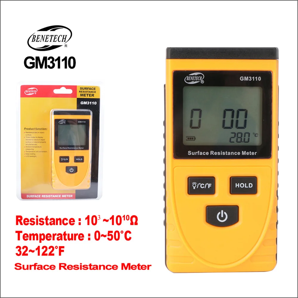 US $20.35 BENETECH Surface Resistance Meter Handheld Earth Resistance Meter Measuring Instrument Static Detector GM3110