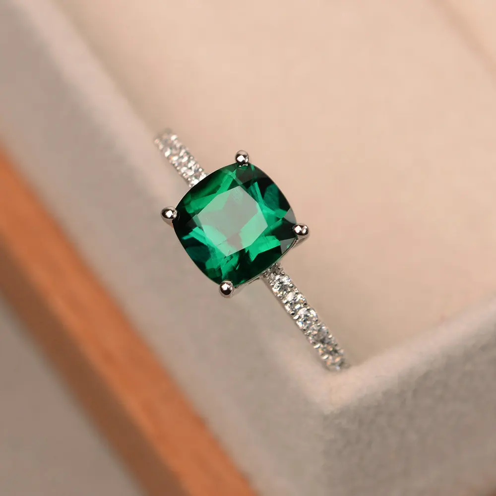 Двойное яркое кольцо для женщин, роскошный стиль, четыре когти, зеленый, синий цвет, квадратная огранка, кубический цирконий, серебряный цвет, подарок, модное ювелирное изделие KCR057