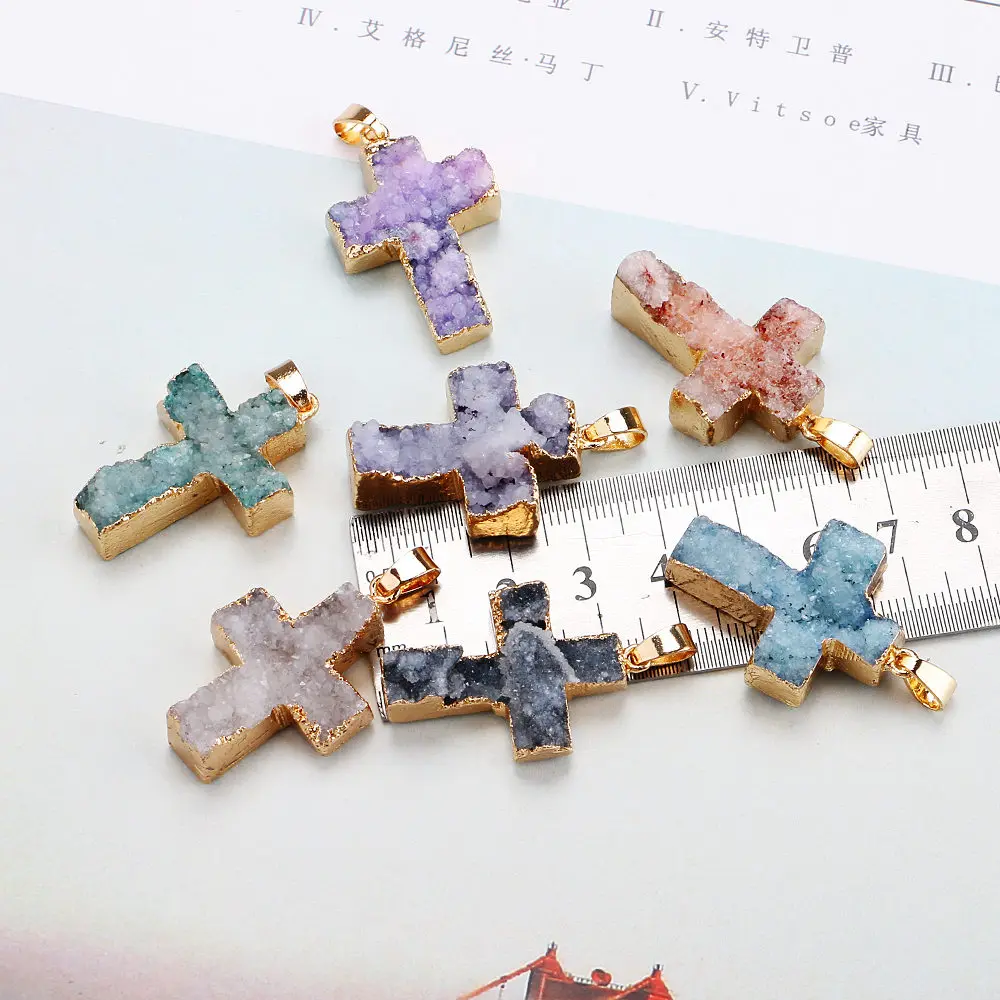 Jewnou Geode христианский натуральный камень агат кластер кристалл крест кулон для