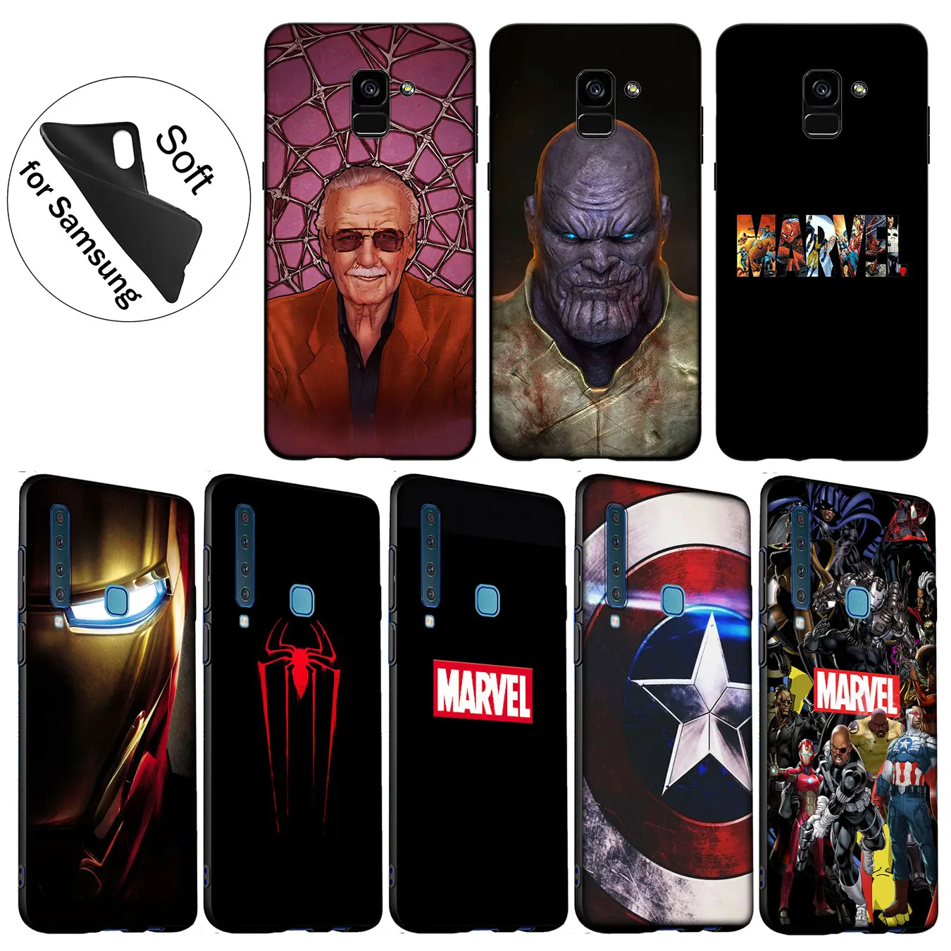 

IYICAO Marvel Superheroes logo Soft Silicone Cover Case for Samsung Galaxy A6 Plus A9 A8 A7 2018 A3 A5 2016 2017 Cases Note 9 8