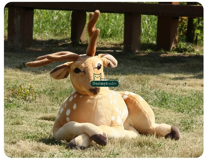 Dorimytrader 110cm Giant Soft Emulational Forest Animal Sika Deer Plush Toy Stuffed Lying Animal Deers Baby Present Decoration DY60626 (10)