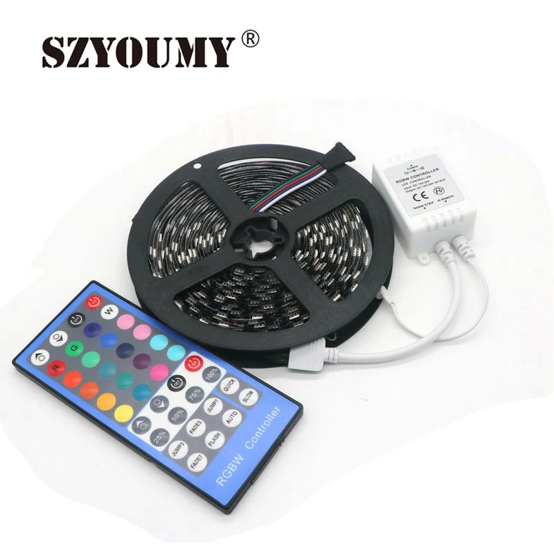 SZYOUMY 5m 5050 RGBW Led Strip 60leds/m Black PCB RGB+Warm White/Cold White led Non-waterproof IP20 DC12V + 40Keys remote | Освещение