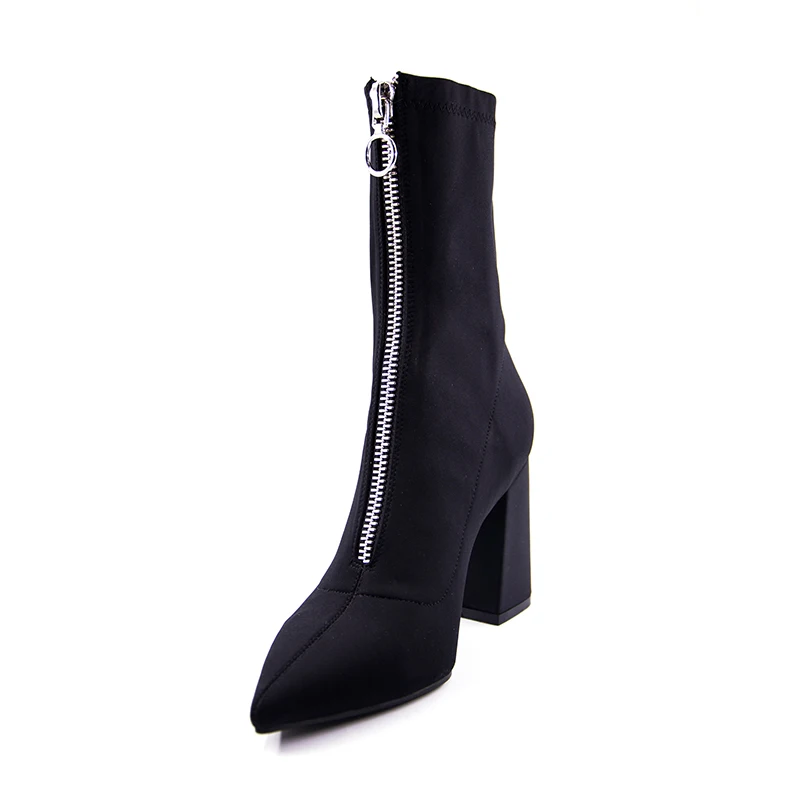 VANGULL/Женская обувь; зимние модные ботинки с острым носком; ботильоны из эластичной ткани на молнии спереди; Ботинки martin; пикантная обувь на высоком каблуке