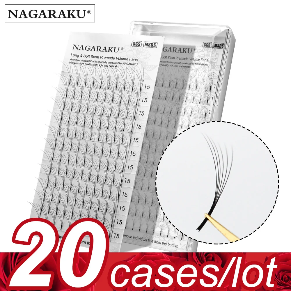 

NAGARAKU 20 trays Premade Volume Fans 3d/4d/5d/6d Lash Russian Volume Eyelash Extensions Pre made Fans Soft Light weight Make up