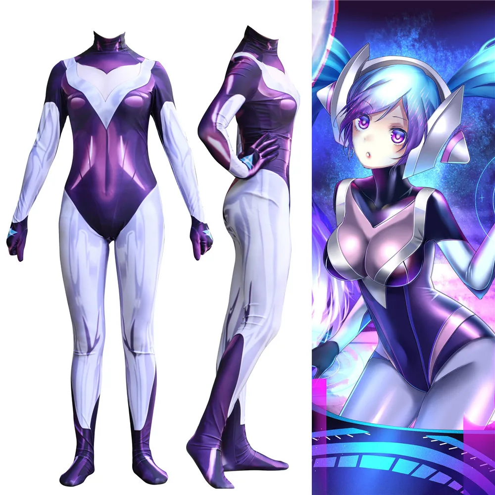 

Free Shipping 3D Printting LOL DJ Sona Ethereal Cosplay Costume Lycra Spandex Zentai Tight Catsuit Bodysuit Halloween Jumpsuits