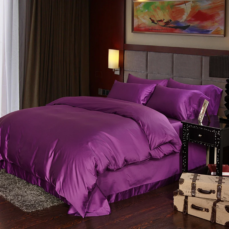 100% Cotton 60S Sateen fabric Solid plain color purple satin bedding ...