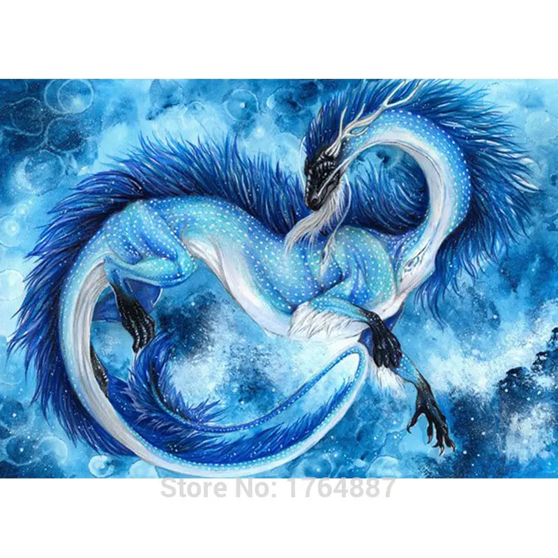Needlework Diy Diamond Painting Cross Stitch Blue Dragon Diamond Embroidery Eastern Dragons Square Diamond Adornment Picture