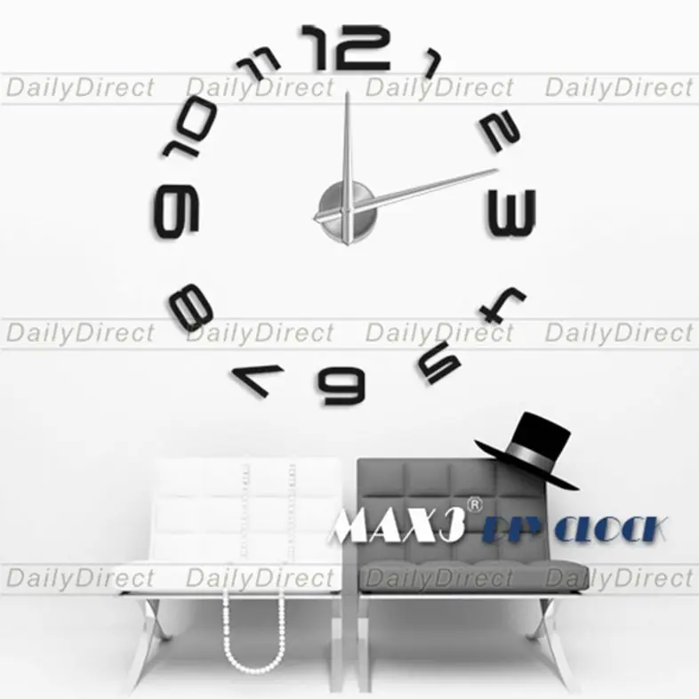Self Adhesive Modern 3D Frameless DIY Wall Clock Room Digit Number