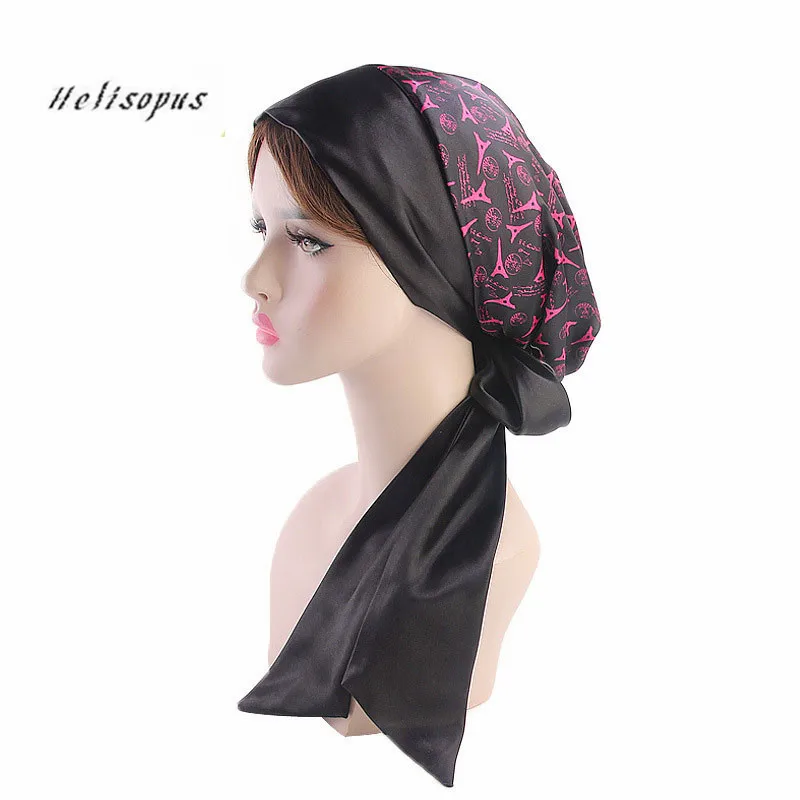 

Helisopus New Ladies Satin Headdress Bow Headscarf Women Autumn Turban Bandanas Silk Ribbon Chemo Cap Fashion Hair Accessories