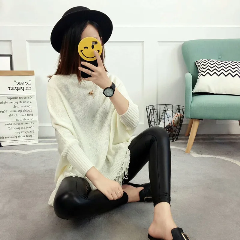 New Spring Gray Pullovers And Sweaters Loose Tassel Soft Shawl Poncho Women Slash Neck Bat Long Sleeve Pullover Sweater | Женская одежда