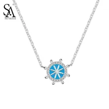 SA SILVERAGE Real 925 Sterling Silver Necklaces blue drops CZ Necklaces Pendants Bohemia Jewelry Necklace women party gift box