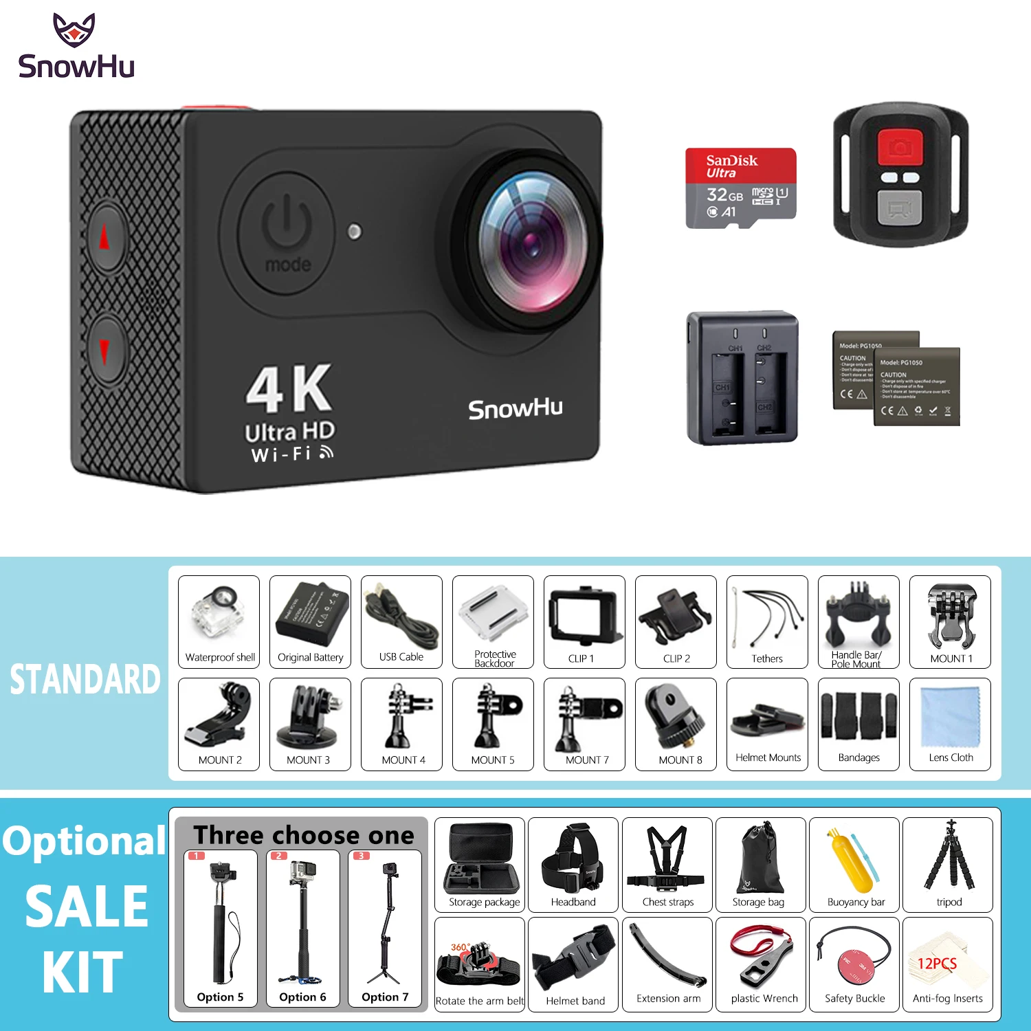 SnowHu для спортивной камеры H10/10R со сверхвысоким разрешением Ultra HD 4 K WiFi 1080 P 60fps 2 0