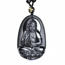Кулон Будды из обсидиана, Нефритовый Кулон для мужчин и женщин, ожерелье из бусин Будды, занавес с переплетением, кулон в виде головы Будды, черный нефрит