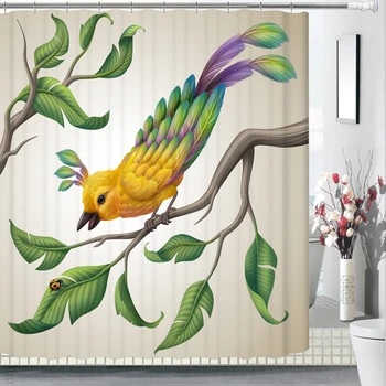 

3D Creative Green Plants and Bird Shower Curtains Bathroom Curtain Waterproof Thickened Bath Curtain Customizable