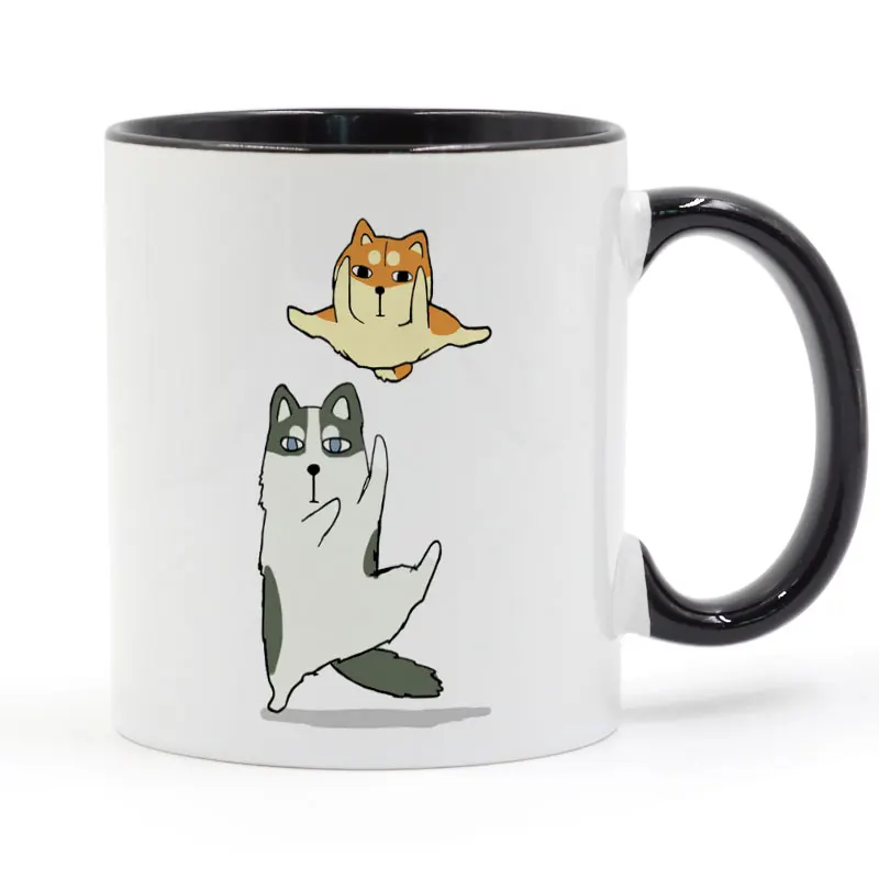 

Kung Fu Husky And Shiba Inu Mug Coffee Milk Ceramic Cup Creative DIY Gifts Home Decor Mugs 11oz T333