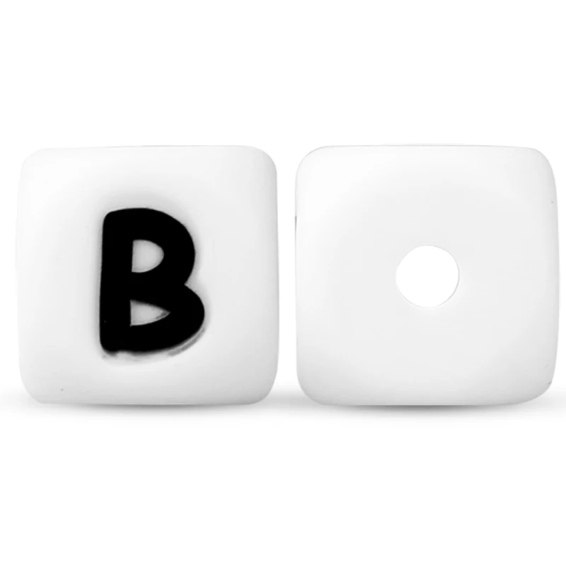 B 10 шт., 12 мм, силиконовые бусины с буквами, английские бусины Alphabe, Пищевая силиконовая жевательная игрушка, сделай сам, детские игрушки для прорезывания зубов, соска-подвеска - Цвет: B