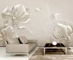 3D Пользовательские Современные фото обои росписи белый тиснением Магнолия птица для Гостиная Спальня ТВ фон цветочный домашний декор