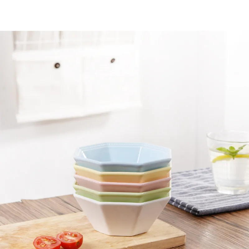 Japanese creative ceramic plate and bowl irregular octagonal snack plate and bowl (3)