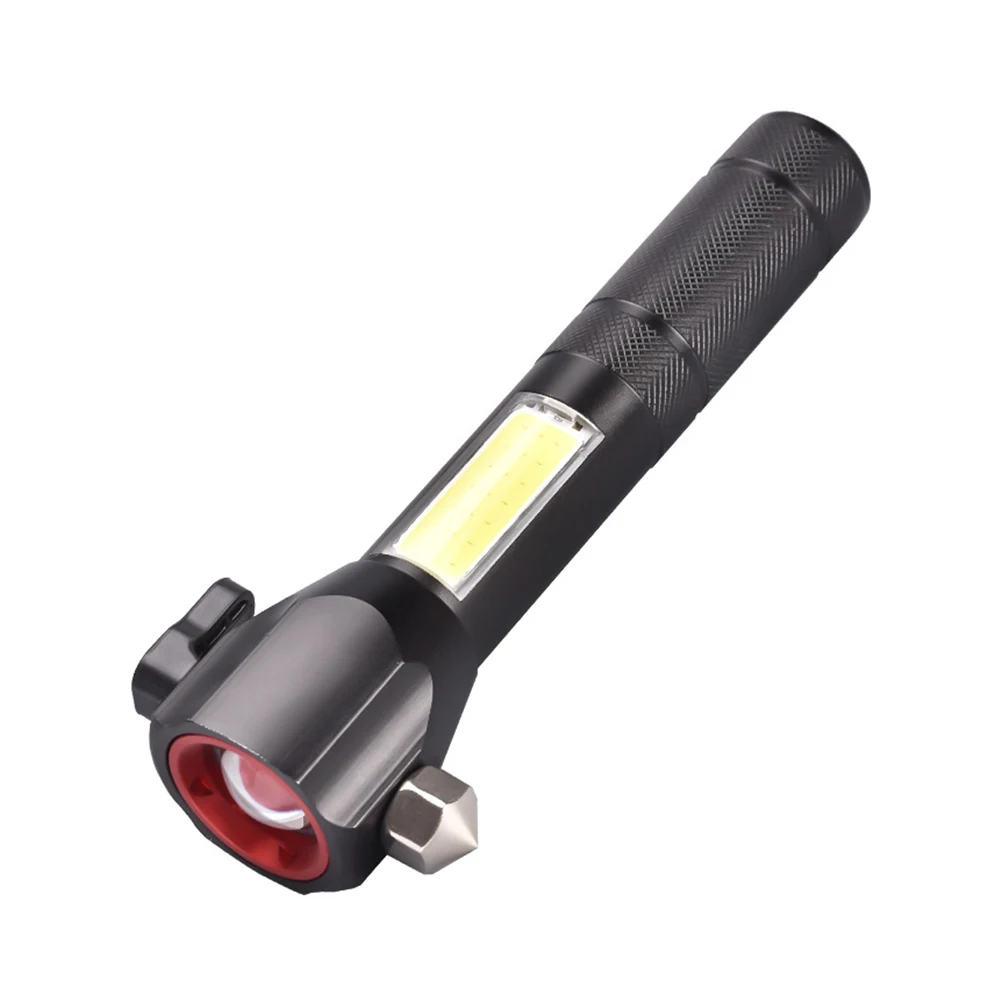 

Telescopic Zoom Torch Portable With Safety Hammers Handheld Flashlight Outdoor COB LED Emergency Multifunction USB Charging