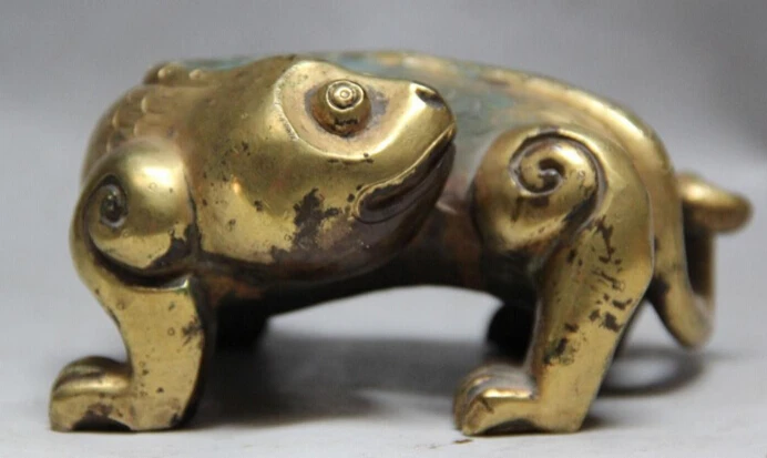 

JP S0524 4" Chinese Bronze 24K Gold Gilt Folk Feng Shui animal Beast sculpture Statue B0403