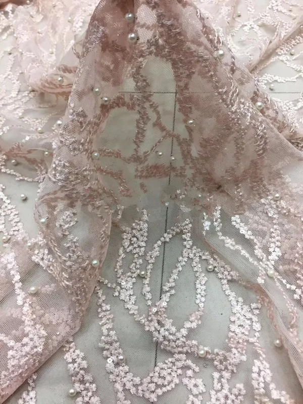 

z-han11141 embroidered lace fabric gorgeous French net lace fabric with beads
