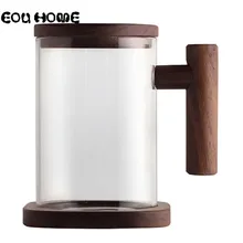 Разнообразие стилей бутик творческий Деревянный чехол чашка из боросиликатного стекла чашки термостойкие прозрачные офисная кофейная кружка семья