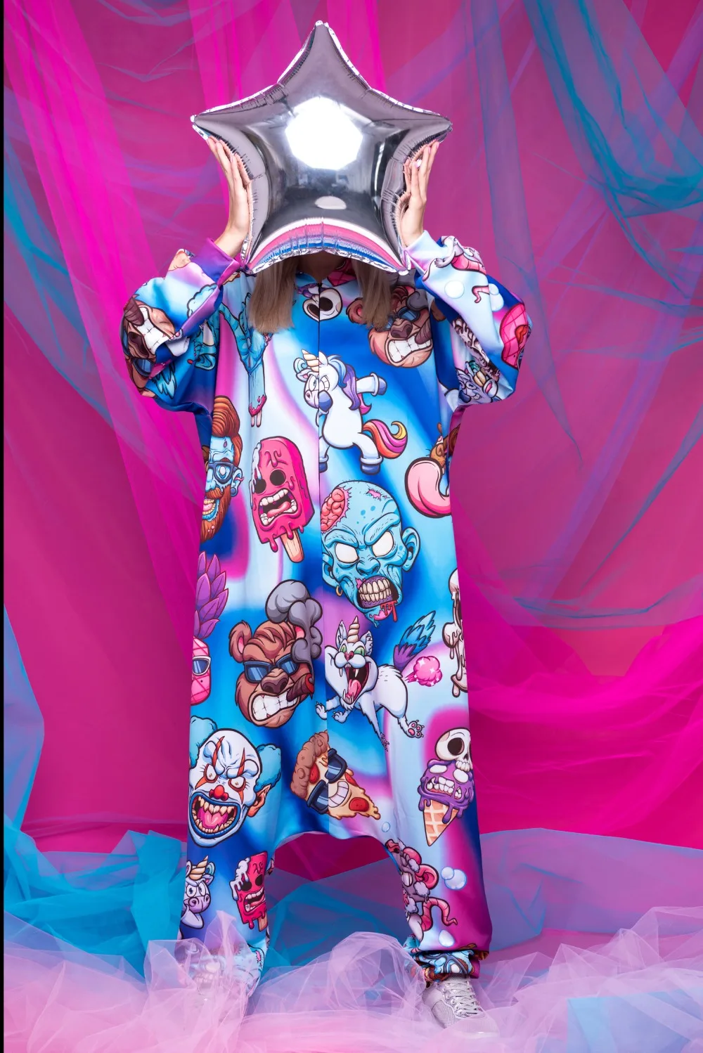 WHO CARES Women Loose Jumpsuits 3D Printing monsters holo One-Piece Outfits Casual Rompers Jumpsuits Hoodies Zipper Playsuits Women's Sets