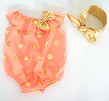 

Only gold glitter polka dot print toddler children cotton romper sparkly Gold Sequins Baby bubble romper sunsuit beach babysuit
