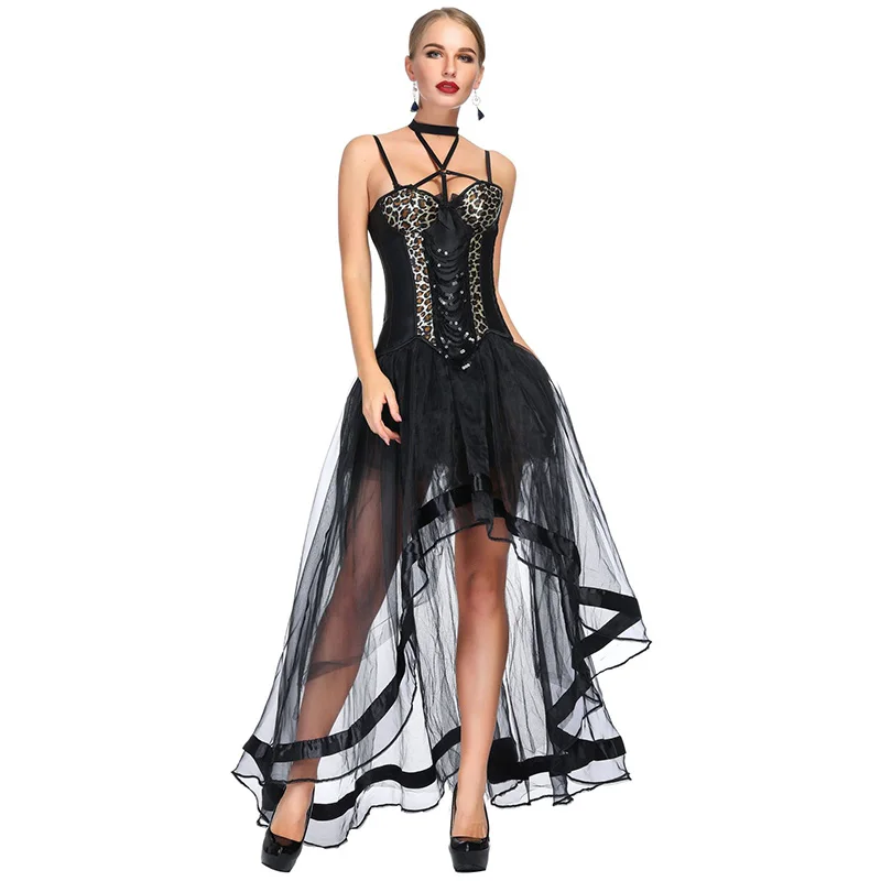 Черное и леопардовое стимпанк корсетное платье винтажная готическая одежда платья Showgirl Бурлеск Костюм женский сексуальный корсетный корсет