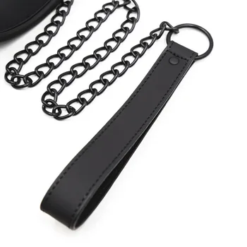 Thierry Sm Products Bondage Neck Collar with Metal Chain Leash BDSM Sex Toys Faux Leather Restraint Fetish Adult Sex Toys 6
