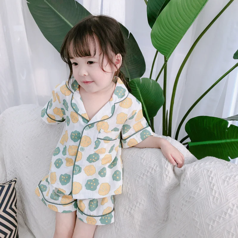 Girls Pajamas Short Sleeve Shorts Pajama Set Flower Printing Night